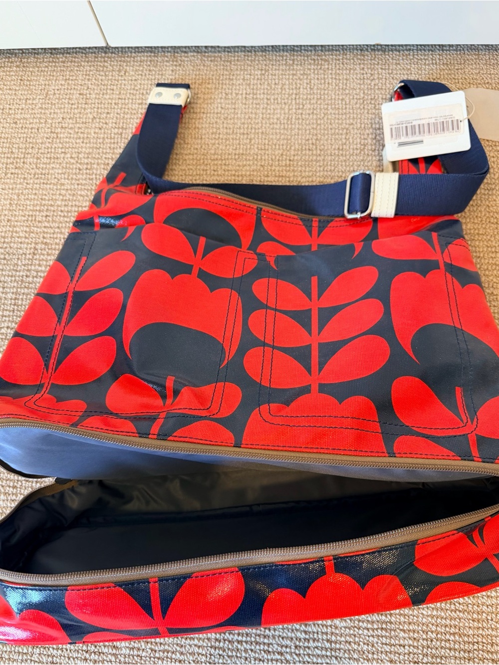 Orla Kiely Red and Navy Stem Patterned Shoulder Messenger Bag with Strap - Picture 6 of 8